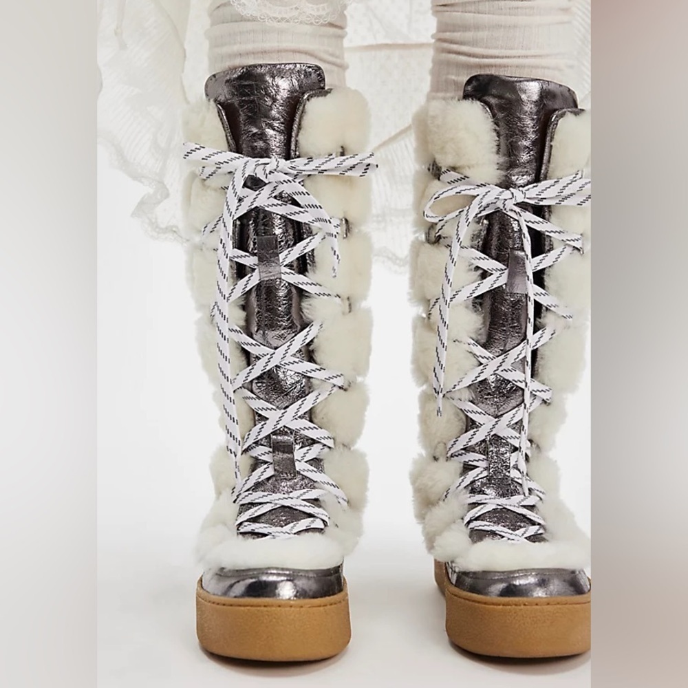 Free People Wilder Mukluk Lace Up Bohemian Suede Shearling Tall Platform Boot 9